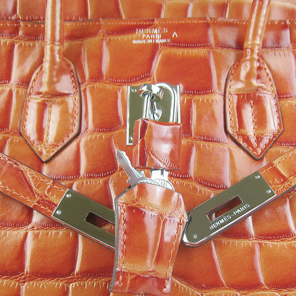 High Quality Fake Hermes Birkin 35CM Max Crocodile Veins Leather Bag Orange 6089